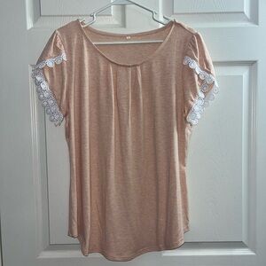 Peach Short Sleeve Top with Lace Detail